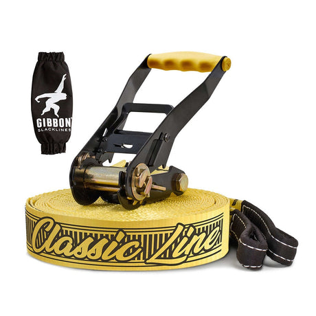 Gibbon ClassicLine XL 25m slackline med RatPad – säker uppspänning med skydd vid spännare