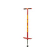 Röd Qu-Ax hoppstylta (Pogo Stick) med gul logotyp, avsedd för barn som väger 20–30 kg