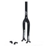 Svart Impact Gravity enhjulingsgaffel/ram med IMPACT-logotypen. Två svarta clamps ligger intill ramen