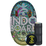 Indo Board Original balansbräda (Doodle design) med intensiv, kaotisk grafik i neonfärger, komplett med rulle och IndoFLO Balance Cushion