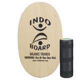 Oval Indo Board balansbräda (deck) i obehandlat trä med svart Original-logotyp, komplett med den svarta rullen
