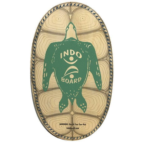 Oval Indo Board balansbräda (deck) i björkplywood med grön Sea Turtle/sköldpaddsdesign och halkfri yta