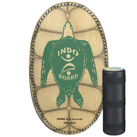 Indo Board Original balansbräda (Sea Turtle design) i björkplywood med tillhörande svart rulle för coreträning